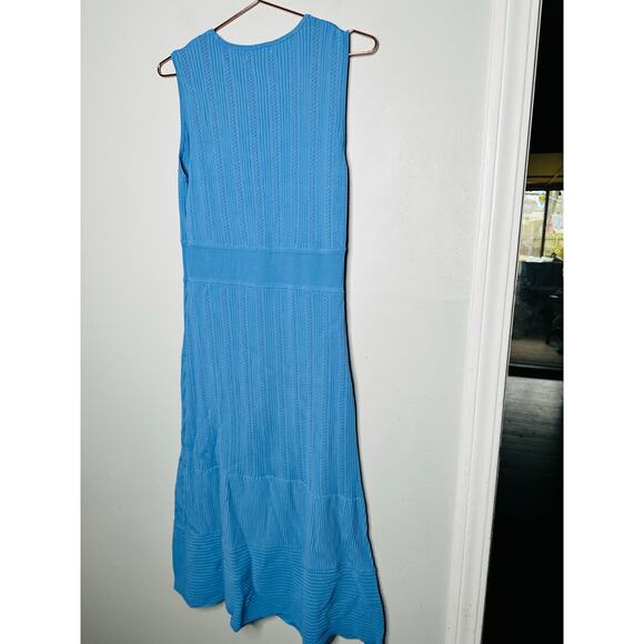 JASON WU Women's Blue Knit Sleeveless Ribbed Texture Crewneck Dress Size Large - Picture 7 of 8